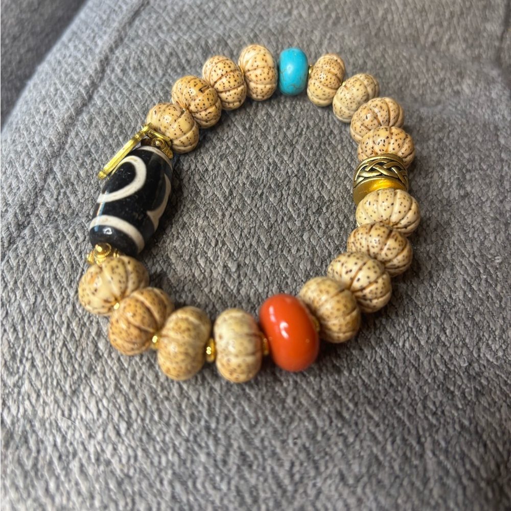 Tibetan Mala Bracelet with Gold Accents